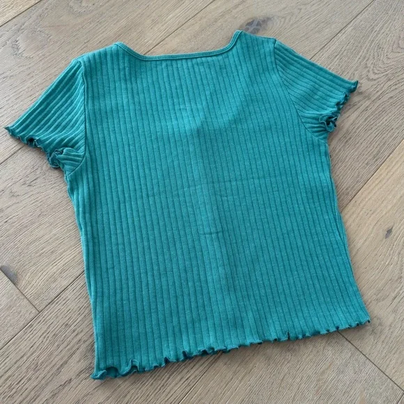 American Eagle Outfitters Teal Ribbed Crop Top Small - Picture 3 of 6